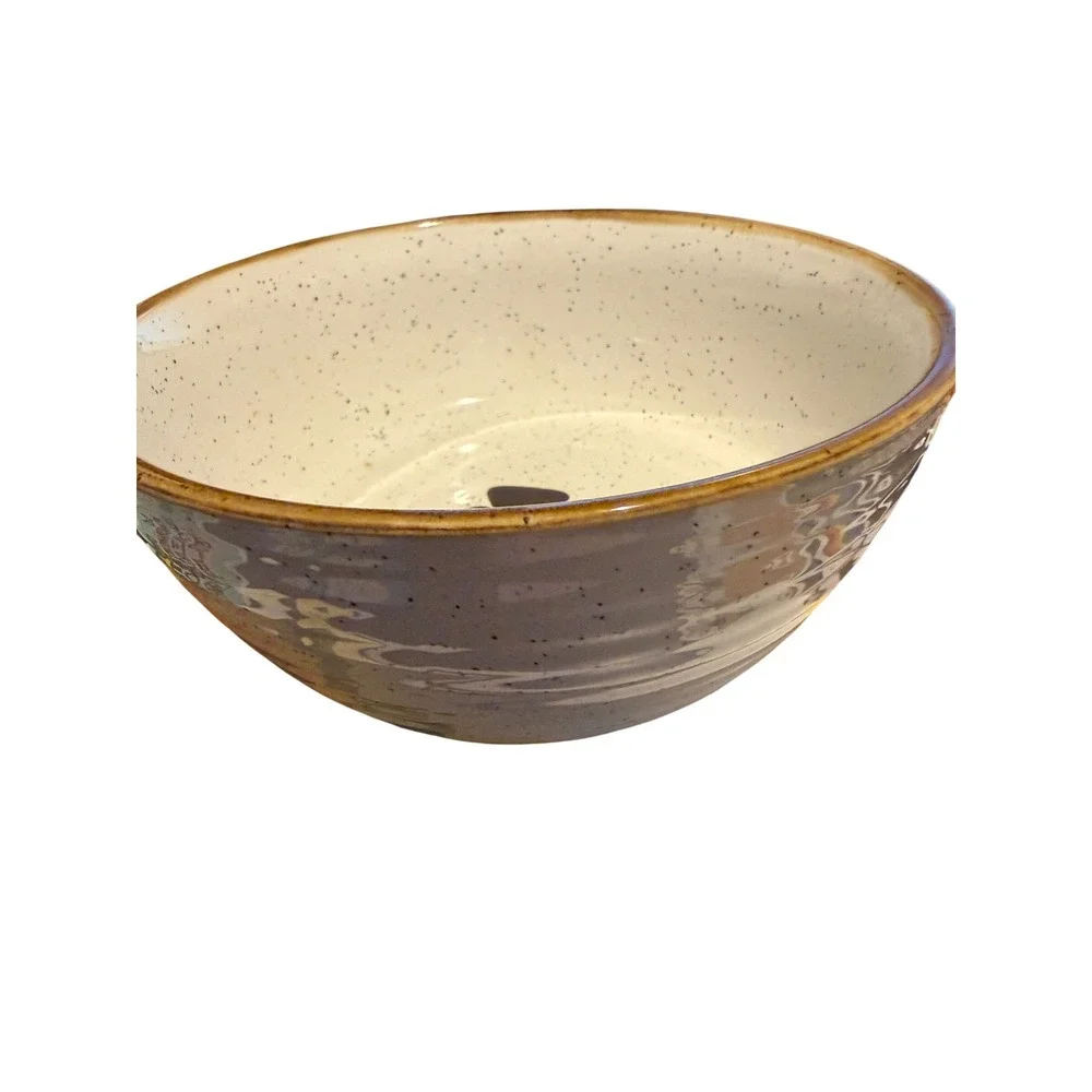 Signature Pet Bowl Dog Cat Cream Taupe Excellent Speckled Paw Print Ceramic